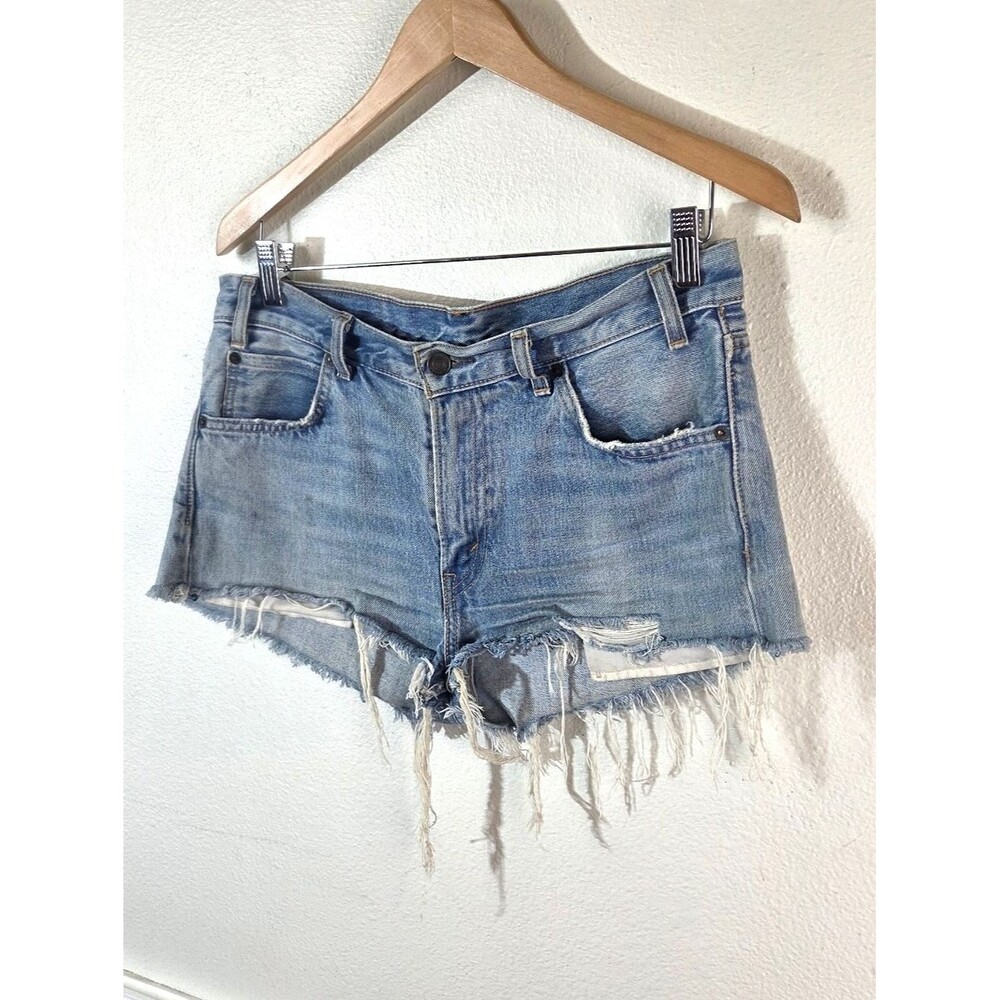 Levi’s 505C Women’s Denim Shorts Orange Tab Distressed Raw Hem W29 Light Wash